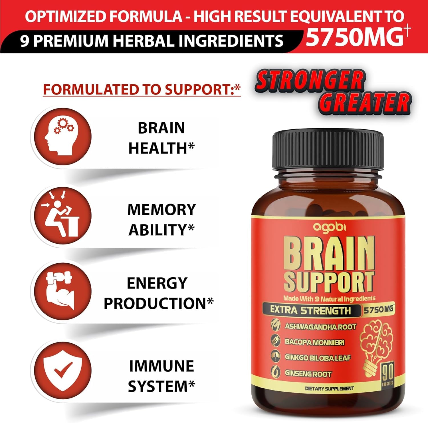 9In1 Brain Support Supplement, Equivalent to 5750Mg of 9 Herbs - Concentrated As