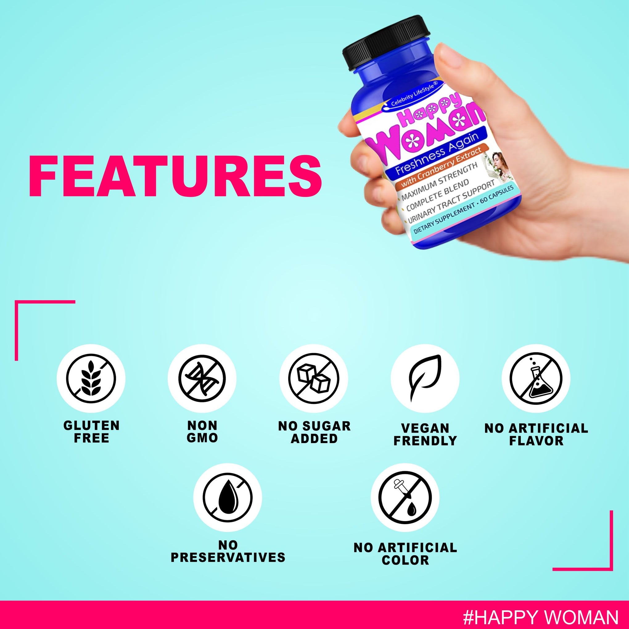 Happy Woman Probiotics for Women, Feminine Odor Support* Female Probiotics 60 Capsules