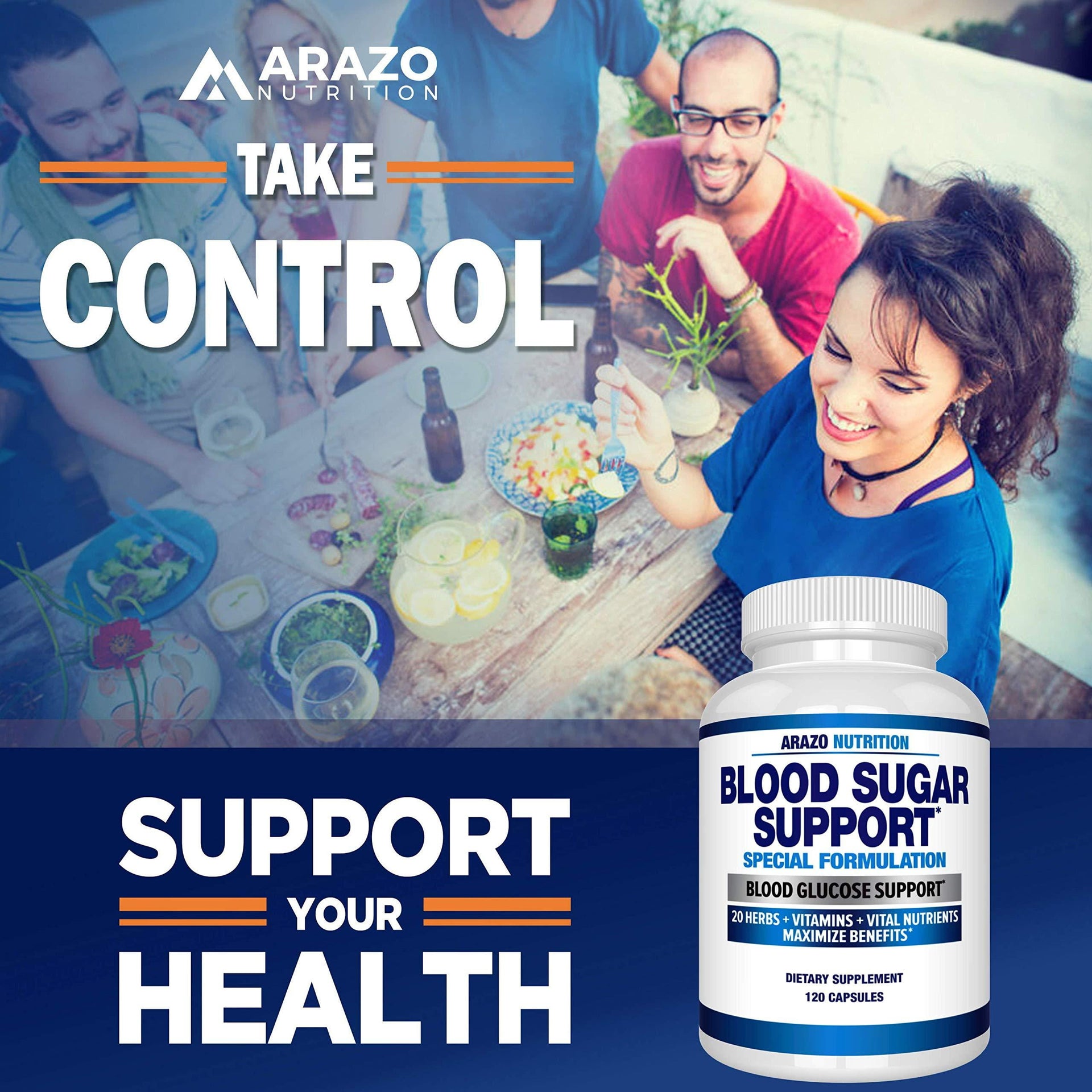 Blood Sugar Support Supplement - 20 Herbs & Multivitamin for Blood Sugar Control with Alpha Lipoic Acid & Cinnamon - 120 Pills 