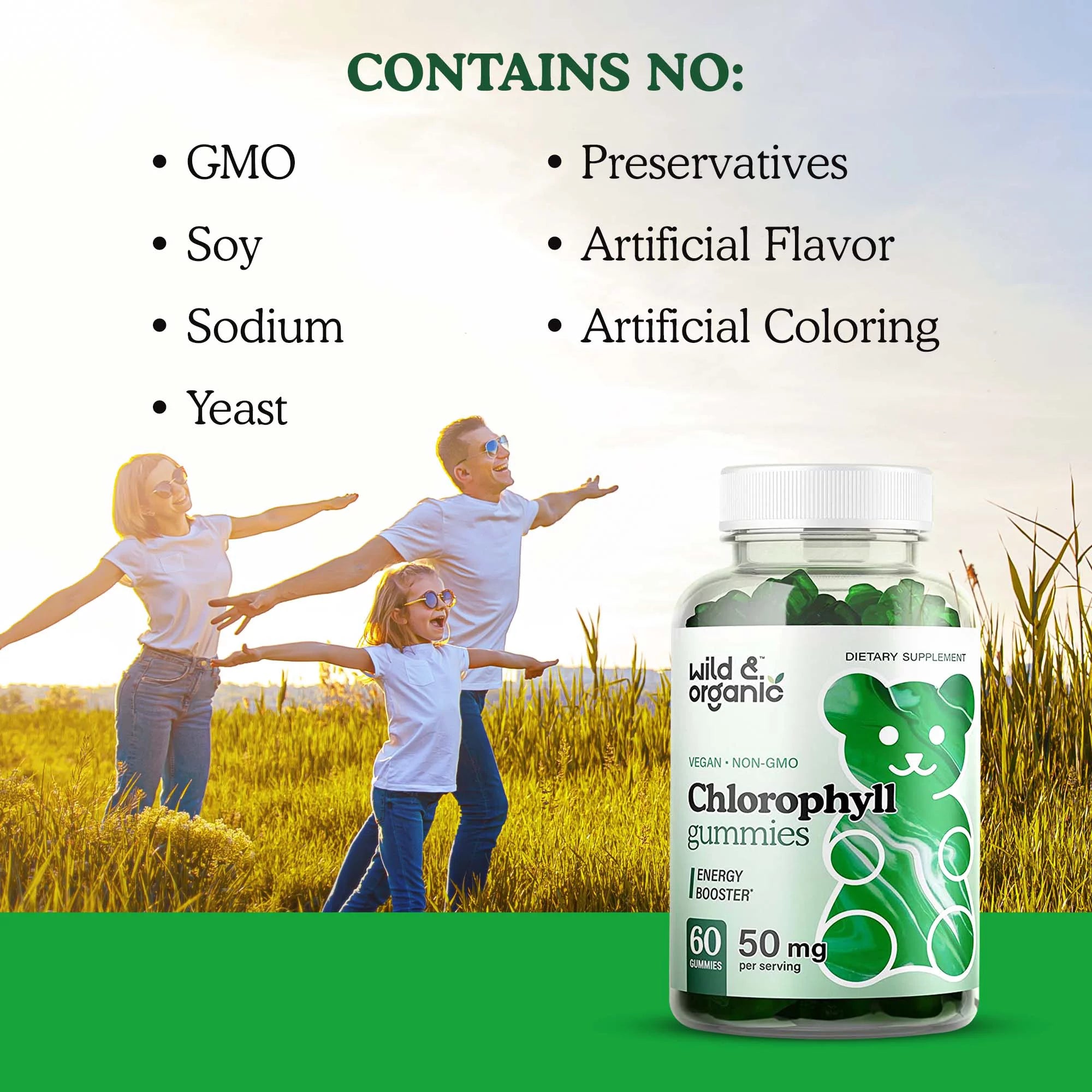 Chlorophyll Gummies - Natural Energy Booster Chlorophyll Supplement, 60 Chews