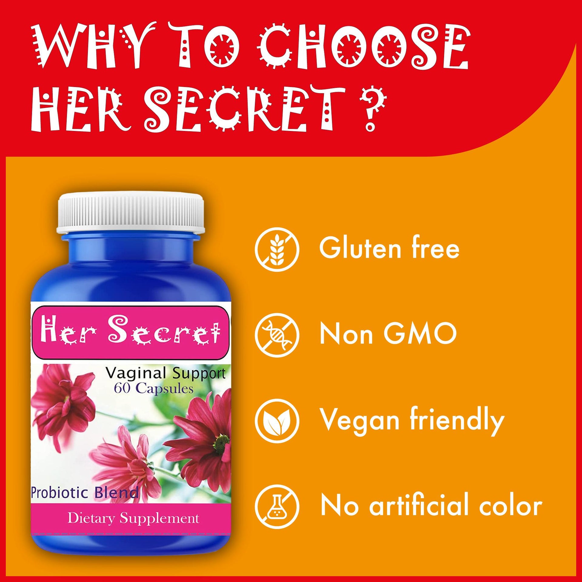 Her Secret Pro-Life Health Probiotics for Women, 5 Billion CFU, Vegan, Pack of 1, 60 Count