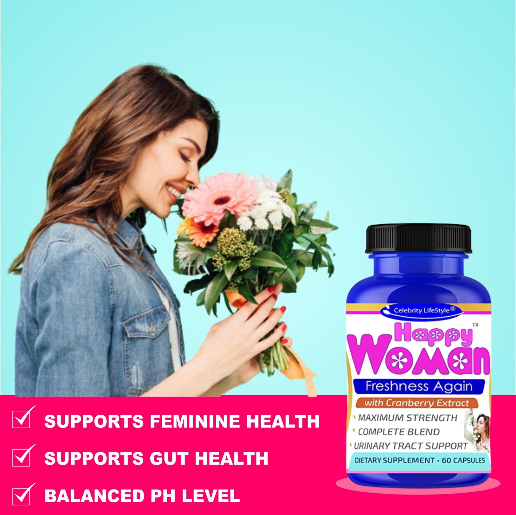 Happy Woman Probiotics for Women, Feminine Odor Support* Female Probiotics 60 Capsules