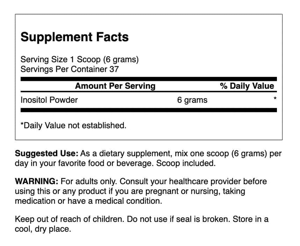 100% Pure Inositol Powder - Natural Supplement Promoting Focus, Mental Relaxation & Mood Support - Supports Nervous System & Cellular Health - (8Oz)