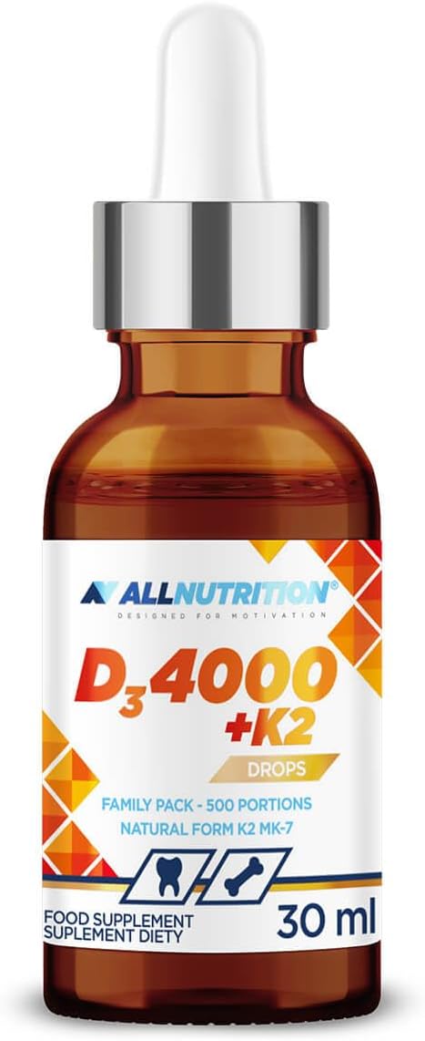 ALLNUTRITION Vitamin D3 4000+K2 Drops Liquid Dietary Supplement -Vitamin D3 & K2-500 Servings - Vitamin d3 and k2 high Strength - Vegan Vitamin D3 & K2 Vitamin Supplements - 30ml