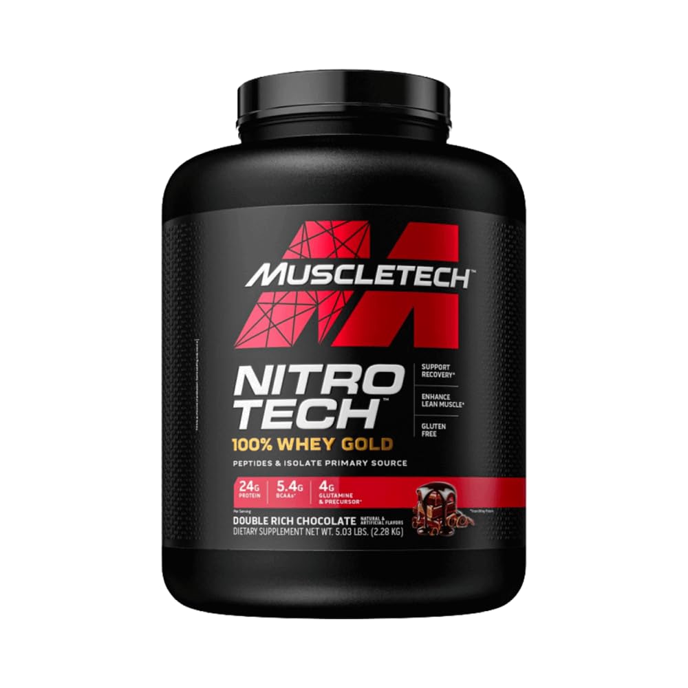 MuscleTech NitroTech 100% Whey Gold Protein Powder, Build Muscle Mass, Whey Isolate Protein Powder & Peptides, Protein Shake For Men & Women, 5.7g BCAA, 71 Servings, 2.27kg, Strawberry Shortcake