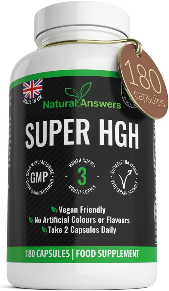 180 Super HGH Vegan Capsules - (3 Months Supply) 9-in-1 HGH Complex with Vitamin B6 and Tribulus Terrestris Extract - Made in The UK