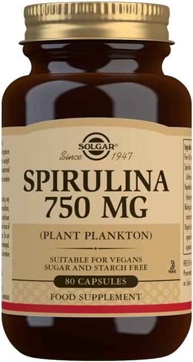 Solgar 750 mg Spirulina Tablets - Pack of 80 - Natural Dietary Supplement - High Concentration of Nutrients - Vegan, Gluten Free and Kosher