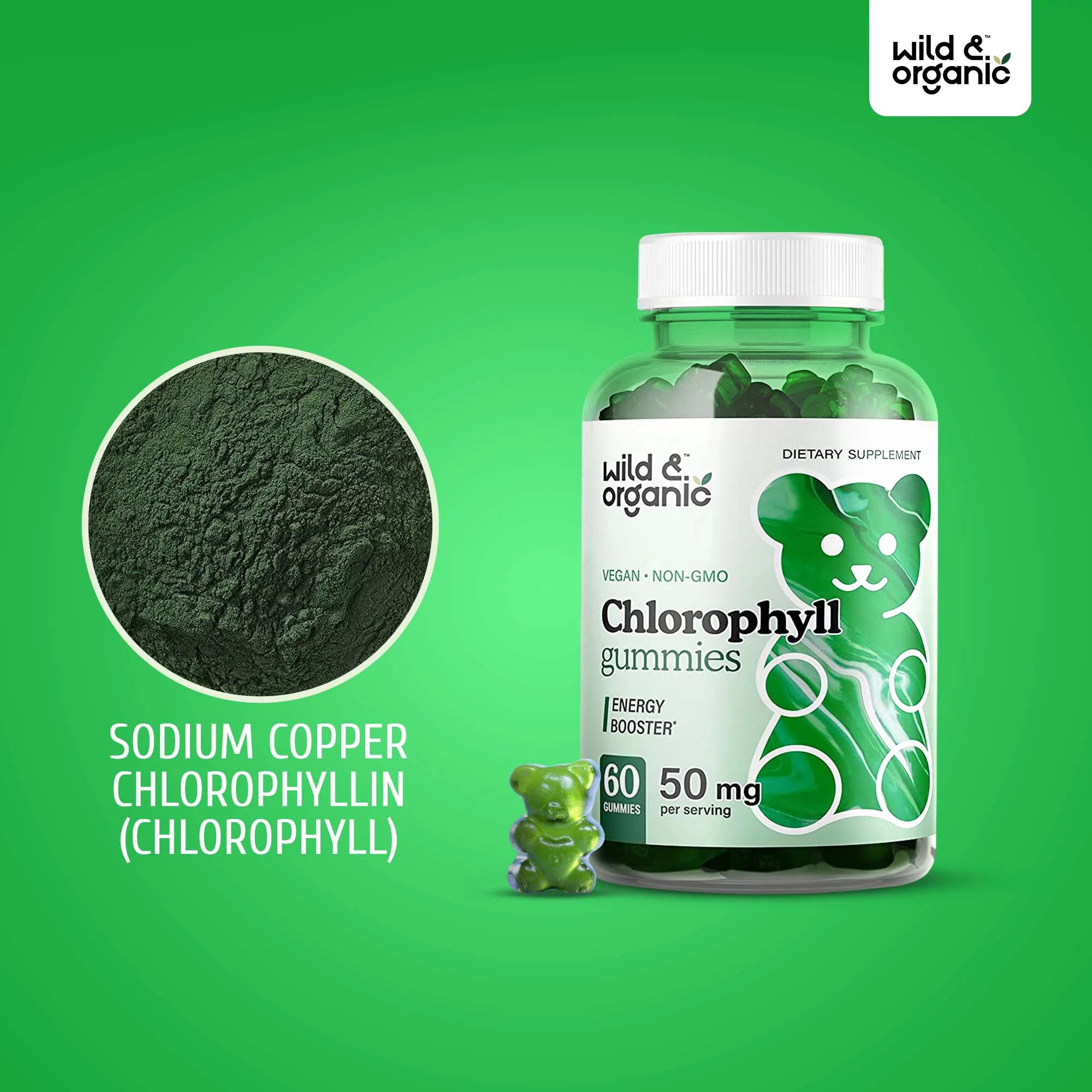 Chlorophyll Gummies - Natural Energy Booster Chlorophyll Supplement, 60 Chews