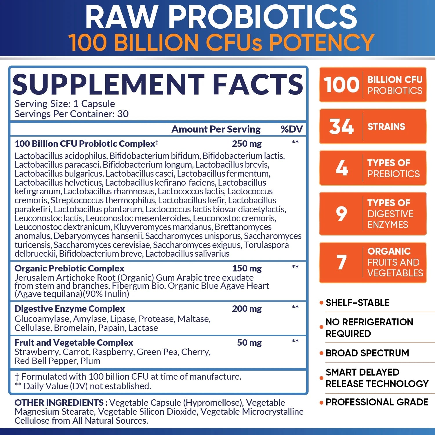 Raw Probiotics 100 Billion CFU, Probiotics for Women, Probiotics for Men and Adults