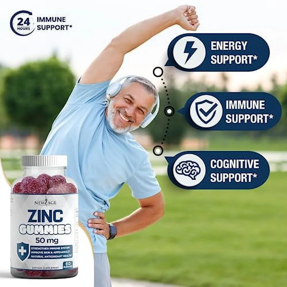 Zinc Gummies - 2 Pack - 50Mg High Immune Booster Zinc Supplement, Immune Defense, Powerful Natural Antioxidant, Non-Gmo 