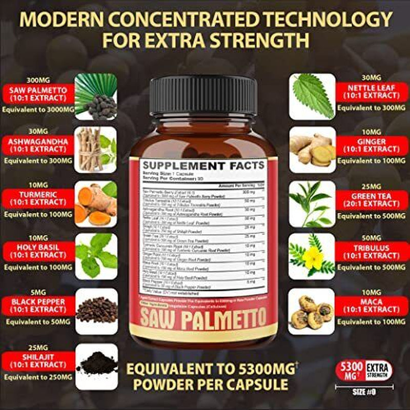 Premium Saw Palmetto Capsules - Equivalent to 5300Mg Combined with Ashwagandh...