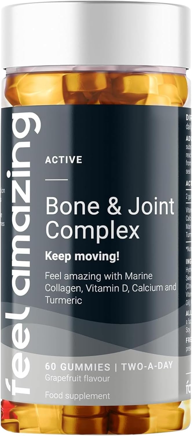 Feel Amazing Bone & Joint Complex Gummies - with Calcium, Vitamin D3 & Marine Collagen - 60 Grapefruit-Flavored Gummies - 30-Day Supply (1)