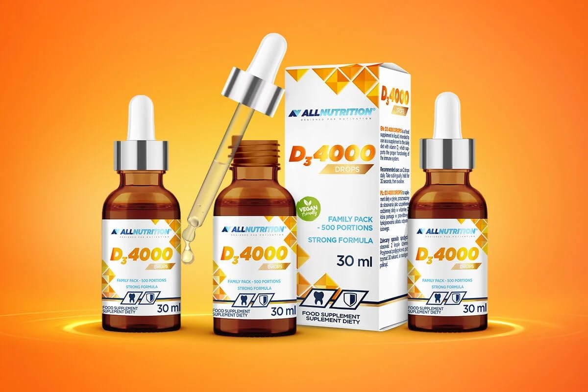 ALLNUTRITION Vitamin D3 4000+K2 Drops Liquid Dietary Supplement -Vitamin D3 & K2-500 Servings - Vitamin d3 and k2 high Strength - Vegan Vitamin D3 & K2 Vitamin Supplements - 30ml