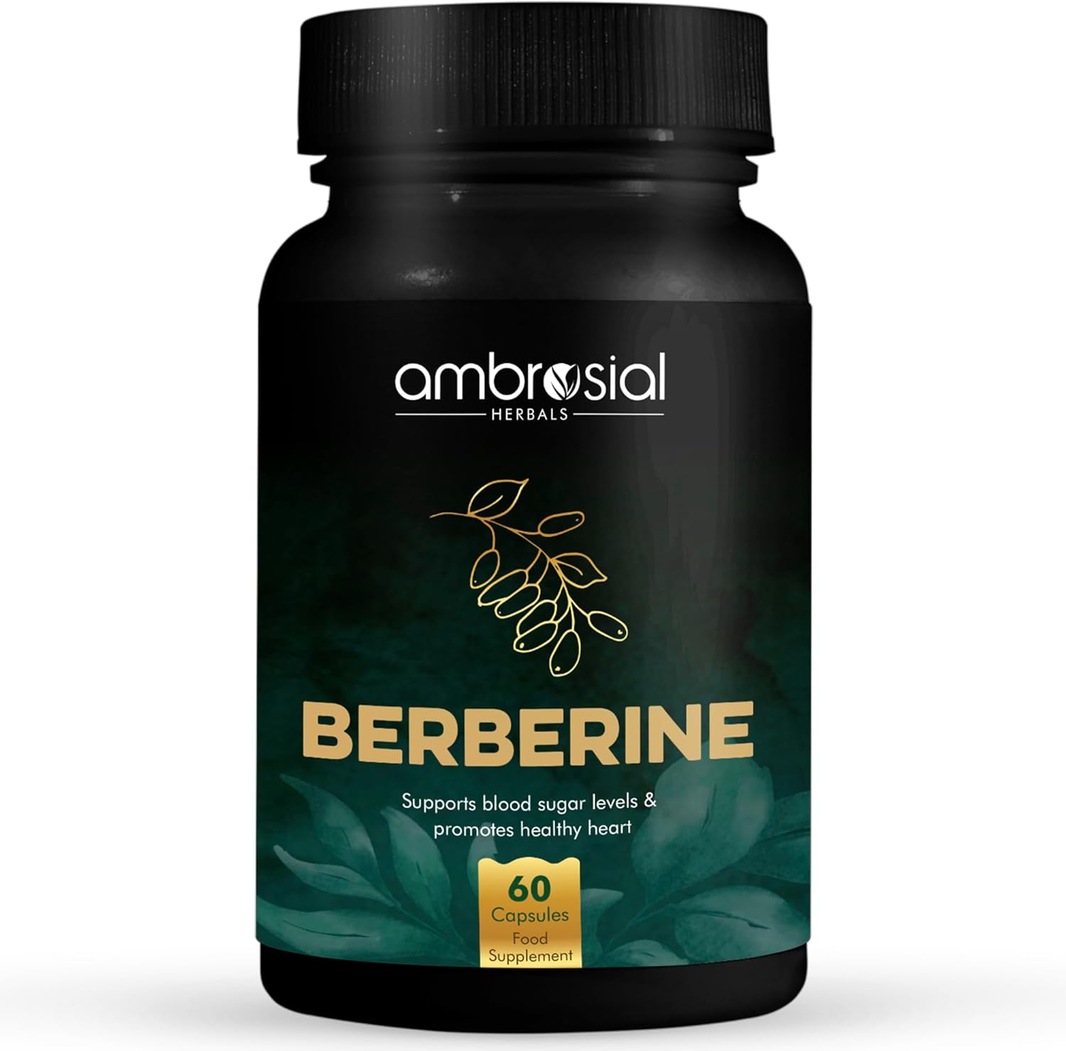 Ambrosial Berberine HCL 500mg per Capsule | High Strength Berberine Supplement for Healthy Heart Functions | Supports Healthy Blood Sugar Levels (Pack of 1-60 Capsules)