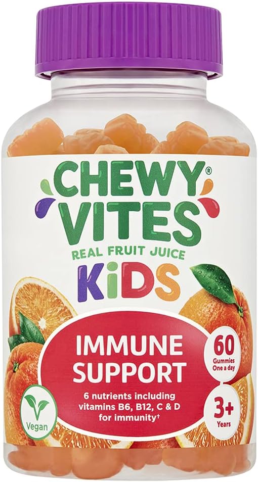 Chewy Vites Kids | Immune Support 60 Gummy Vitamins | High Strength Vitamin D | Vitamin C B6 B12 Zinc Selenium | 1-a-Day | 2 Months Supply | Real Fruit Juice | Vegan | 3 Year+