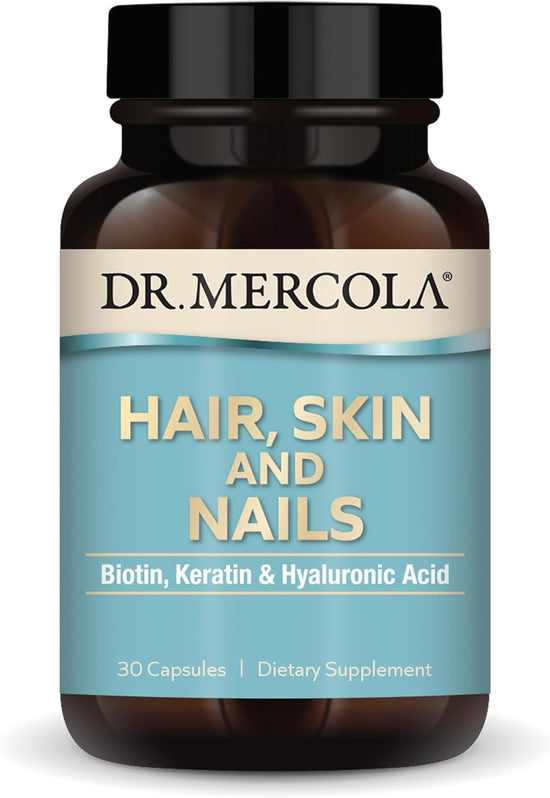 Dr. Mercola Hair, Skin & Nails, 30 Capsules (30 Servings), with Biotin, Solubilized Keratin, and Low Density Hyaluronic Acid, Non GMO, Gluten Free, Soy Free