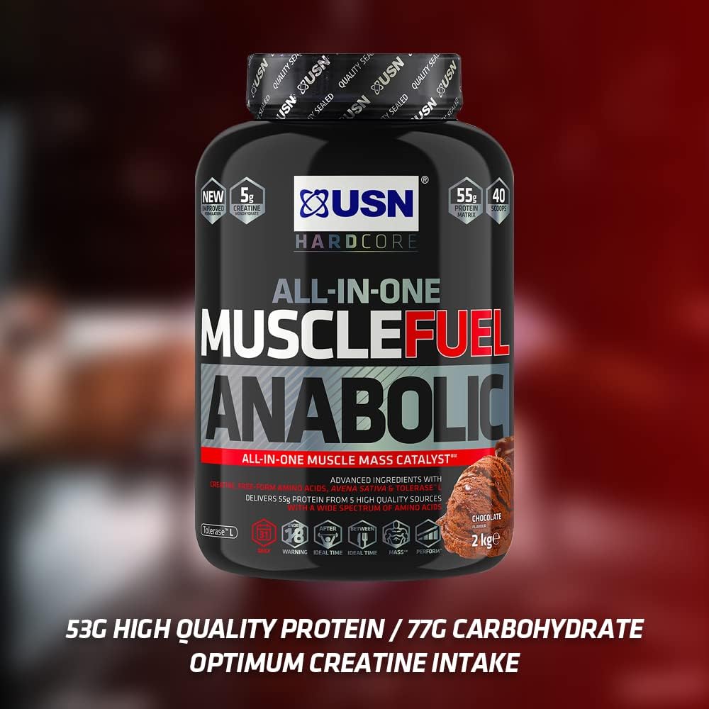 USN Muscle Fuel Anabolic Strawberry All-in-one Protein Powder Shake (2kg): Workout-Boosting, Anabolic Protein Powder for Muscle Gain