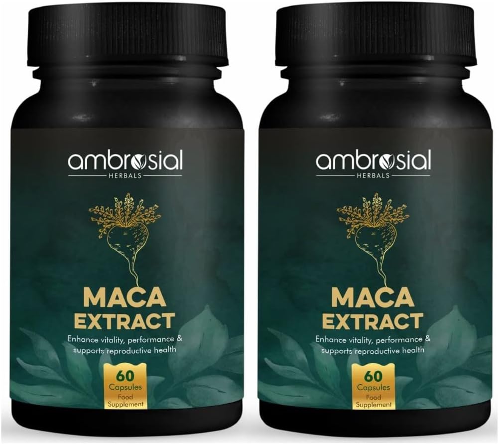 Ambrosial Maca Root Capsules for Women & Men - High Strength 500 Maca mg per Capsule, Supports Stamina & Energy - Natural Maca Root High Strength (Pack of 2-120 Capsules)