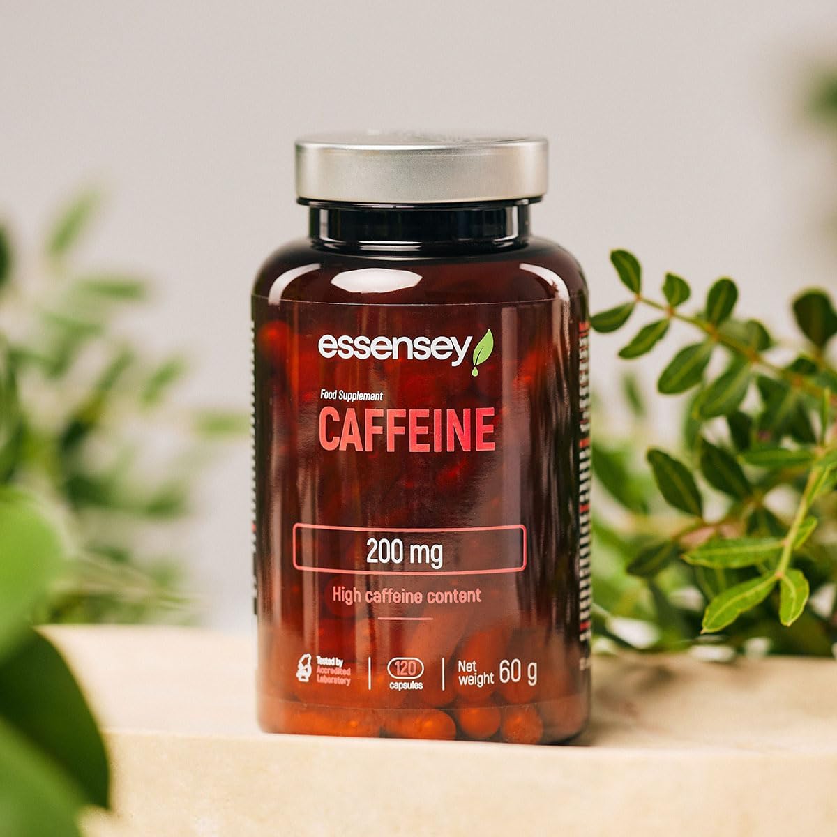 Essensey Caffeine 200mg Capsules - High Dose of Caffeine - Added Grapefruit Extract 50mg - Energise Your Day with a Natural Boost of Physical and Mental Performance - Dietary Supplement - 120 capsules