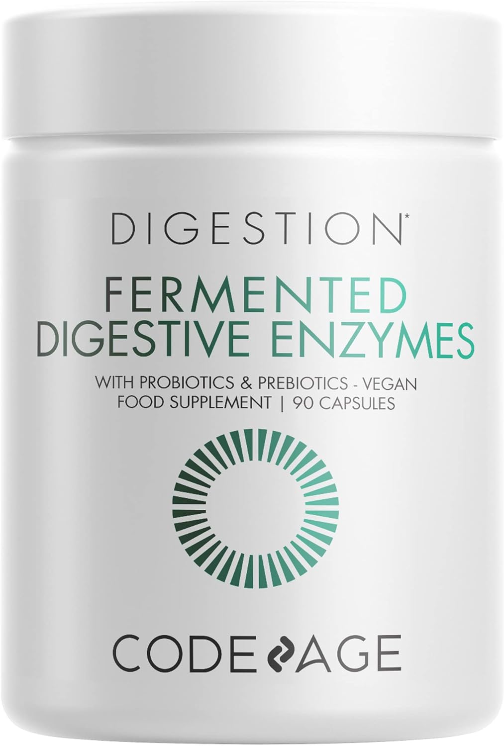 Codeage Fermented Digestive Enzymes Supplement - Probiotics, Prebiotics, Vitamins - Stomach & Food Enzyme - Amylase, Lipase, Lactase - Plant Based, Vegan, Non-GMO - 3 Months Supply - 90 Capsules