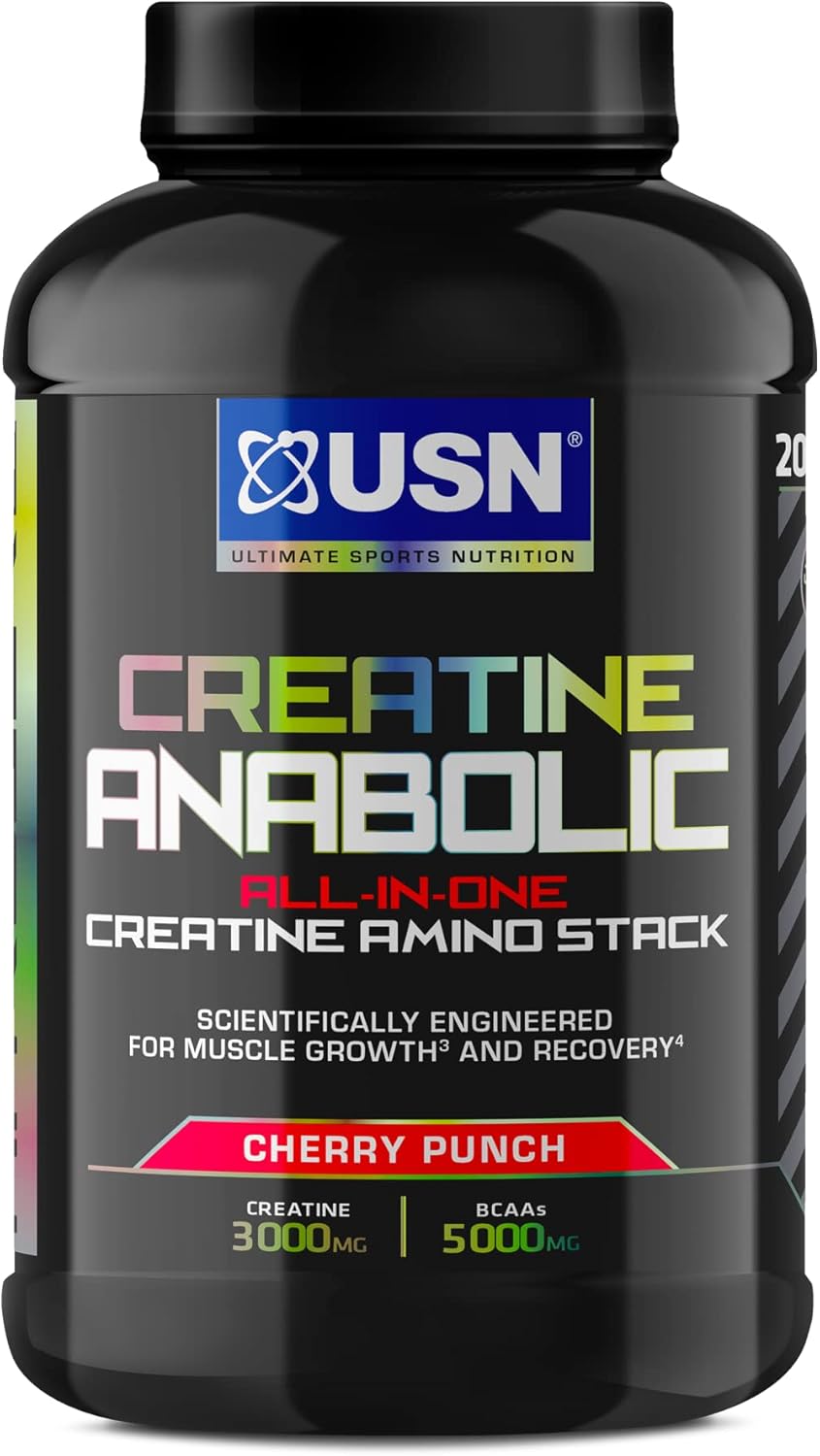 USN Creatine Anabolic all in One Creatine Amino Muscle Building Stack, Cherry, 900 g (Pack of 1)