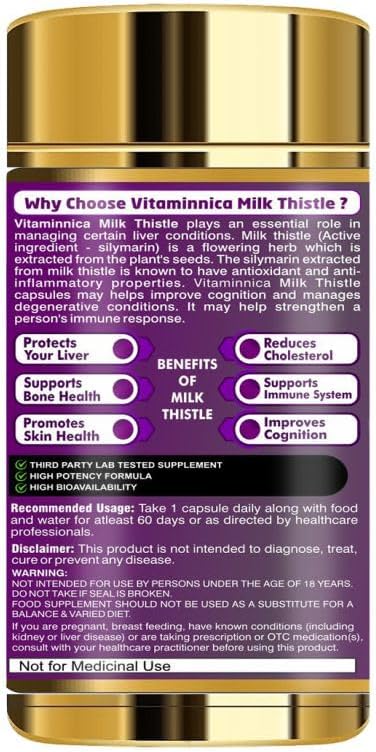 Vitaminnica Milk Thistle 7000mg (350mg 20:1 Extract) | 80% Silymarin with Dandelion Root and Black Pepper Extract| 60 Veg Capsules | Support Liver Health | Liver Cleanse & Detox | 2 Months Supply