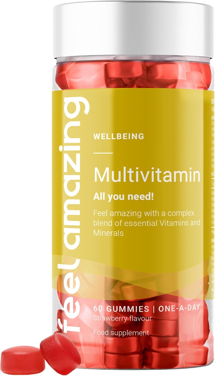 Feel Amazing Multivitamin Gummies - Comprehensive Nutrient Support - Vitamins & Minerals - Strawberry Flavour, Halal, 60 Gummies, 2-Month Supply (1)