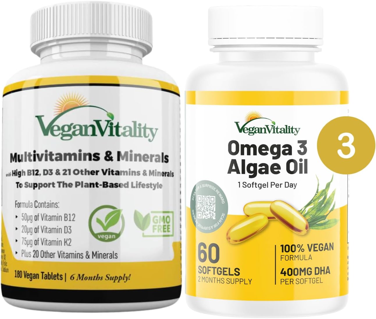 Vegan Vitality Multivitamin and Omega 3-6 Months Supply - Essential Wellness