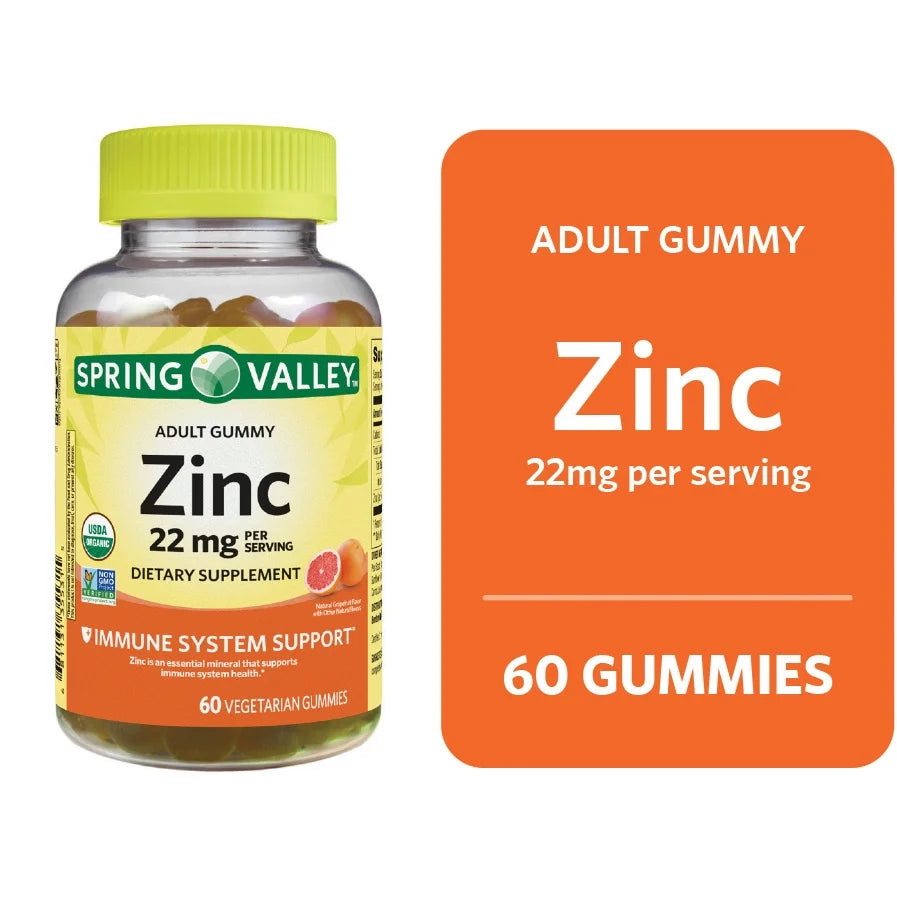 Immune System Support Zinc Supplement Gummies, Grapefruit, 22 Mg, 60 Count