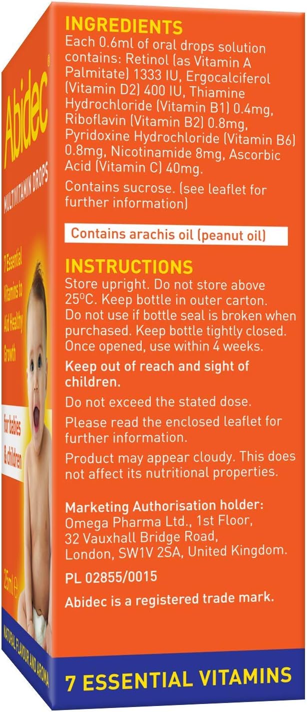 Abidec Kid Baby Multivitamin Drops – Aids Healthy Growth Contains Vitamin D, C and A – Suitable from Birth, Natural flavour and aroma, 25 ml