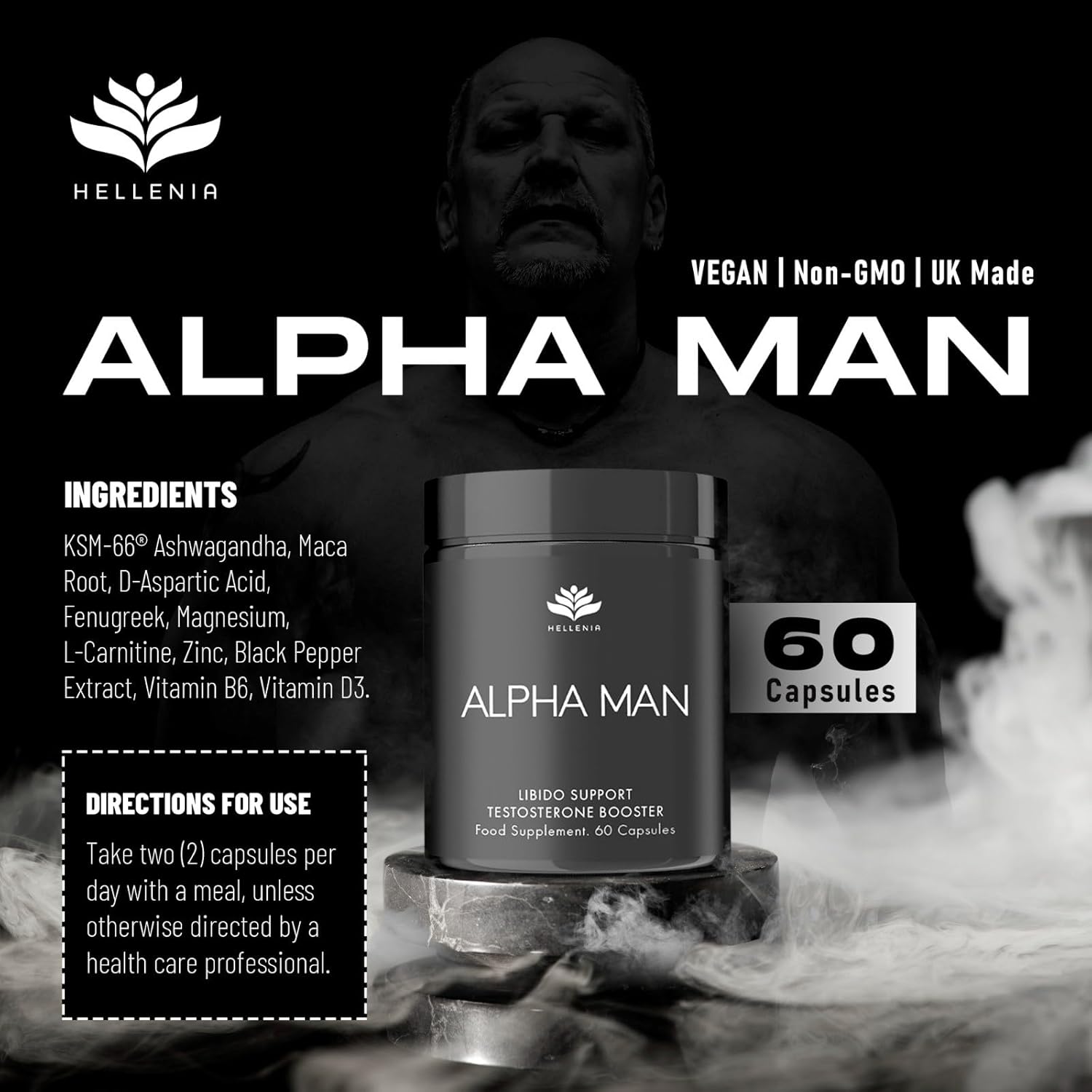 Hellenia Alpha Man - 60 Capsules - Libido Support | Testosterone Booster | UK Manufactured