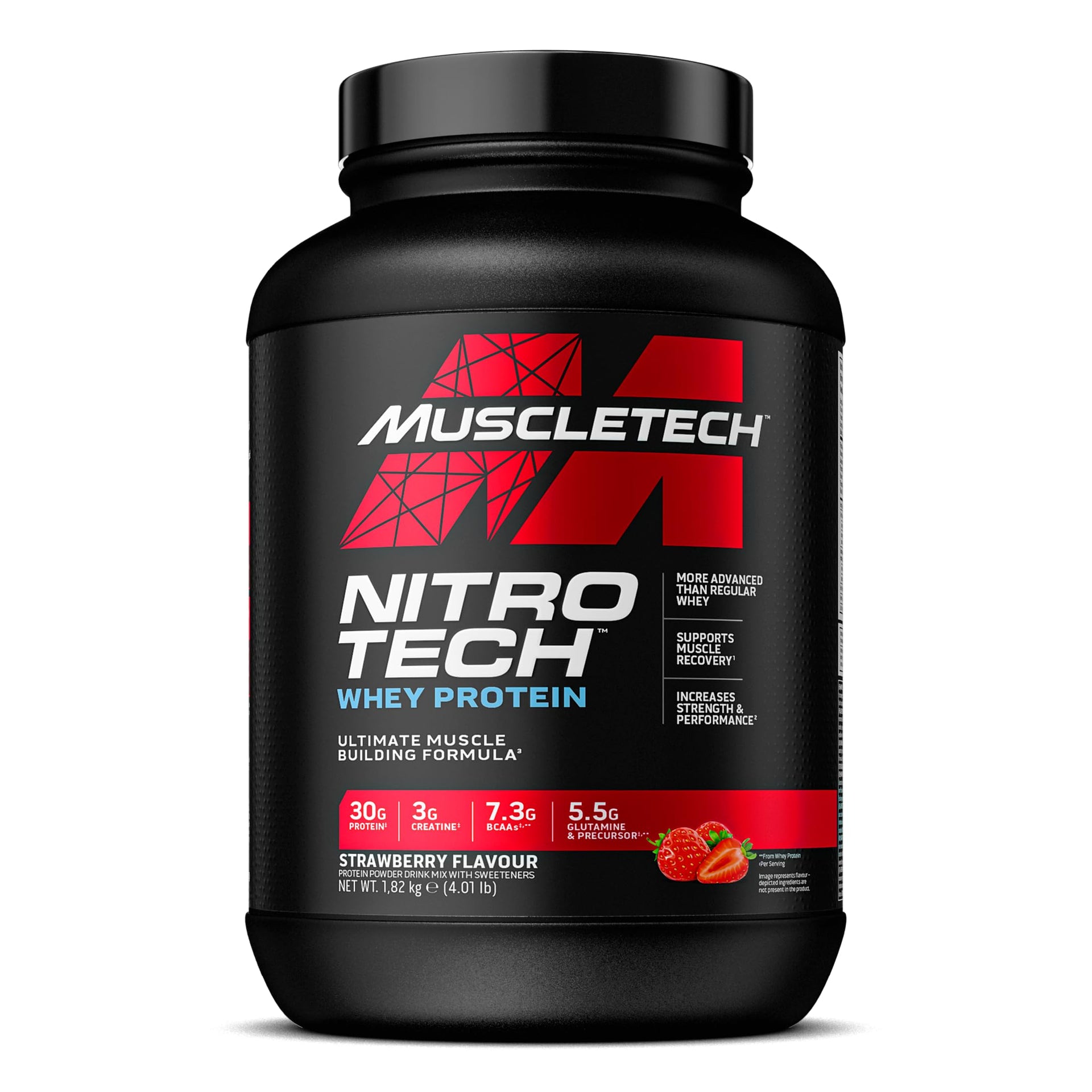 MuscleTech NitroTech Whey Protein Powder, Muscle Maintenance & Growth, Whey Isolate Protein Powder With 3g Creatine, Protein Shake For Men & Women, 6.8g BCAA, 40 Servings, 1.8g, Vanilla Cream