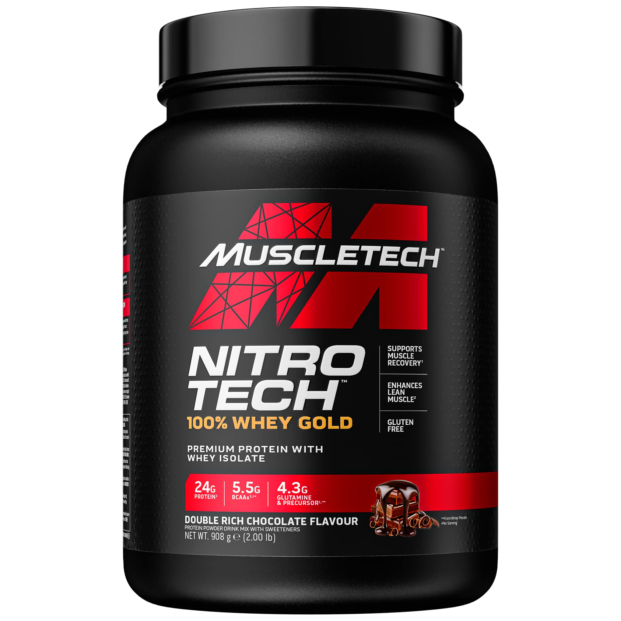 MuscleTech NitroTech 100% Whey Gold Protein Powder, Build Muscle Mass, Whey Isolate Protein Powder & Peptides, Protein Shake For Men & Women, 5.7g BCAA, 71 Servings, 2.27kg, Strawberry Shortcake