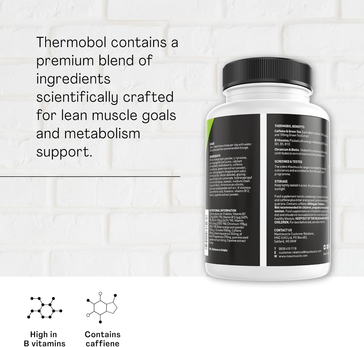 MaxiNutrition - Thermobol, Metabolism Supplement for Lean Muscle Support - Contains Chromium and Biotin, High in B Vitamins - 100mg Green Tea Extract, 130mg Caffeine per Serving, 90 Tablets