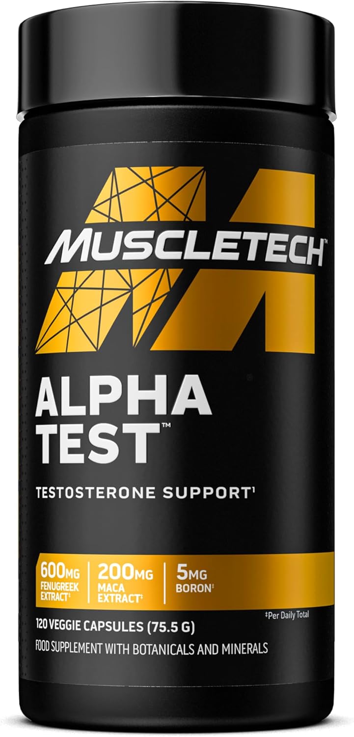 MuscleTech AlphaTest Testosterone Booster Supplement for Men, Workout Supplement, Muscle Strength Builder for Men, 200mg Maca Extract, Zinc & Boron, 120 Capsules, 30 Servings