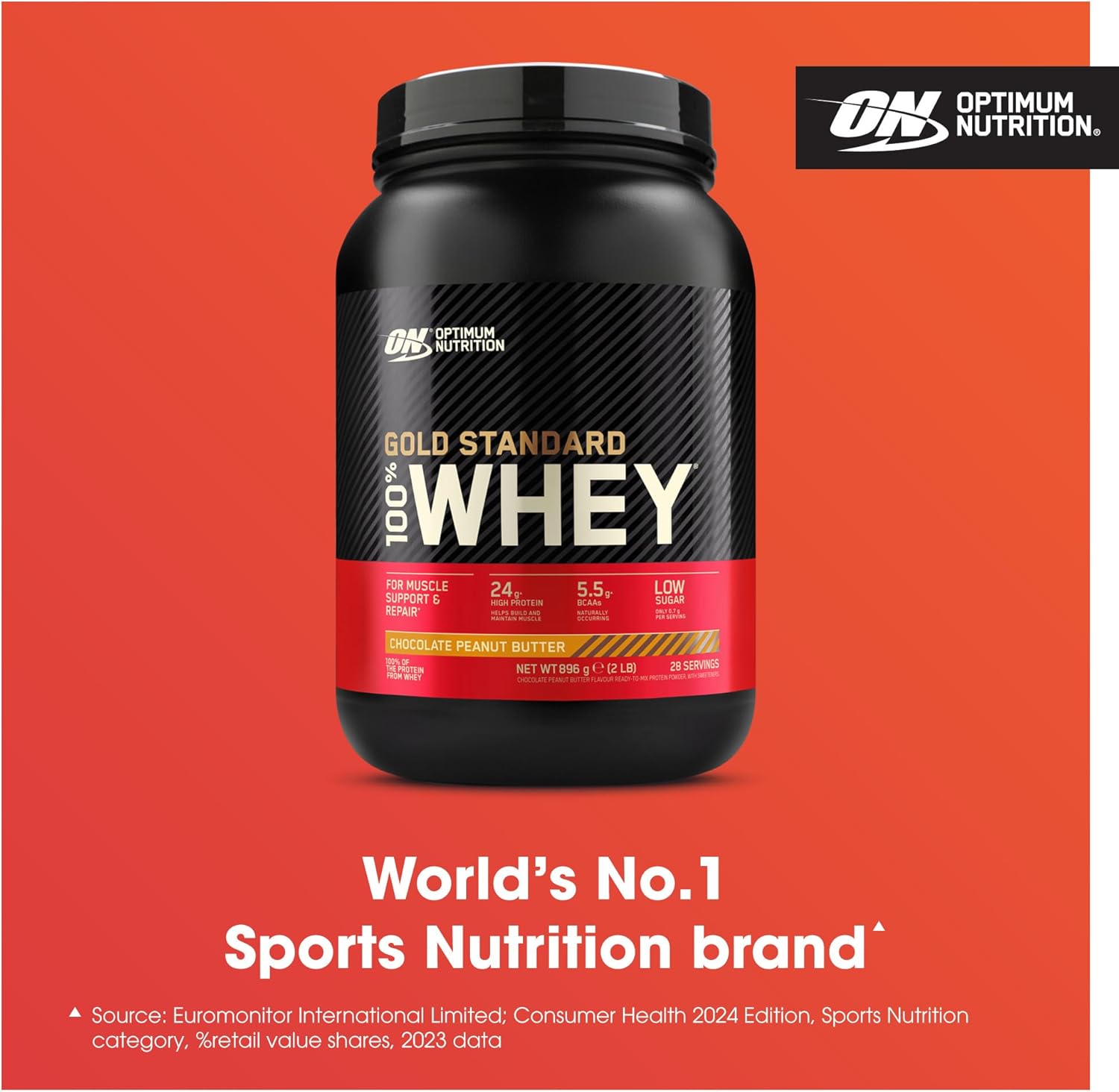 Optimum Nutrition Gold Standard 100% Whey Protein, Muscle Building Powder With Naturally Occurring Glutamine and BCAA Amino Acids, Chocolate Peanut Butter Flavour, 28 Servings, 896 g