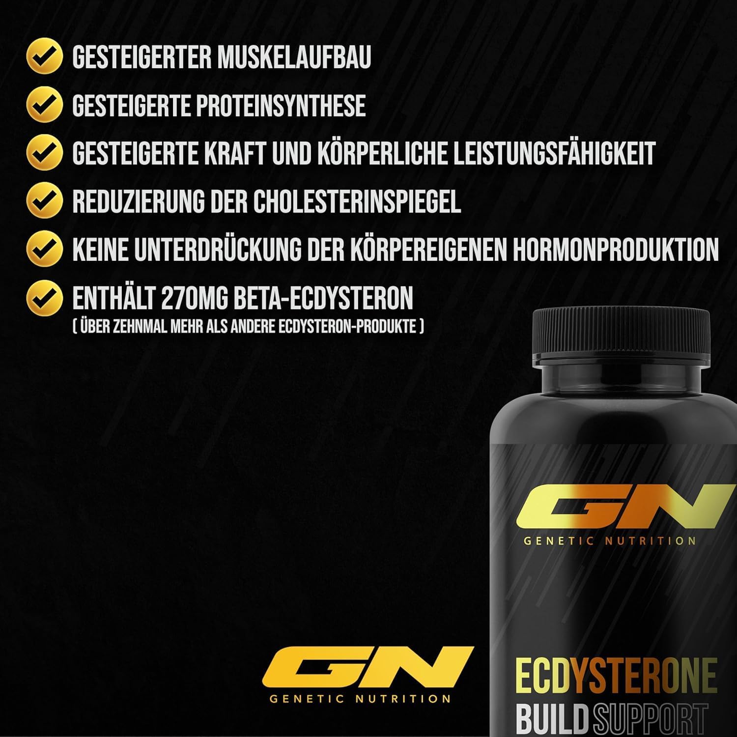 GN Laboratories Ecdysterone (60 Capsules) - Ecdysterone Capsules High Dose - 270 mg Beta Ecdysterone - Made in Germany - Dietary Supplement for Muscle Building