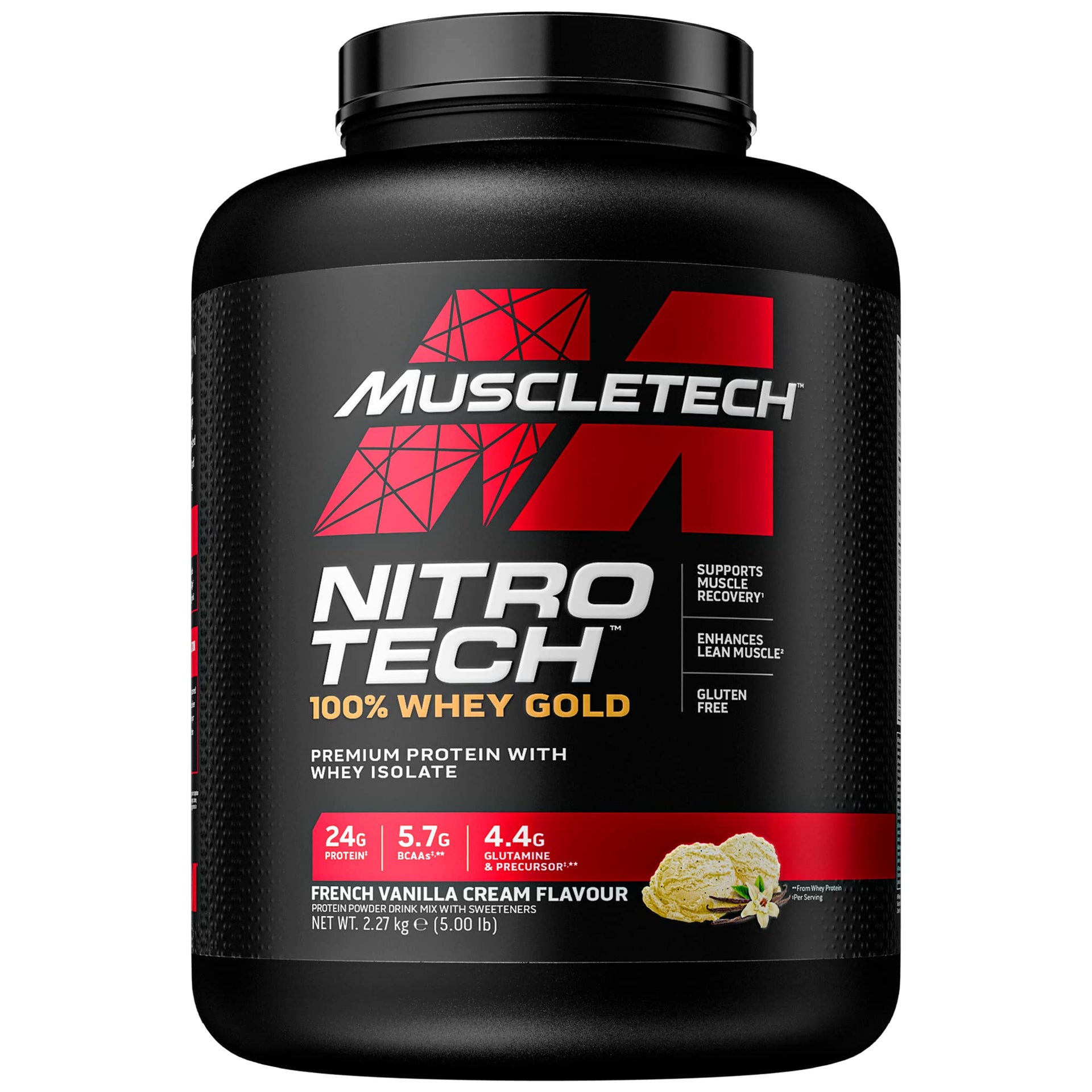 MuscleTech NitroTech 100% Whey Gold Protein Powder, Build Muscle Mass, Whey Isolate Protein Powder & Peptides, Protein Shake For Men & Women, 5.7g BCAA, 71 Servings, 2.27kg, Strawberry Shortcake