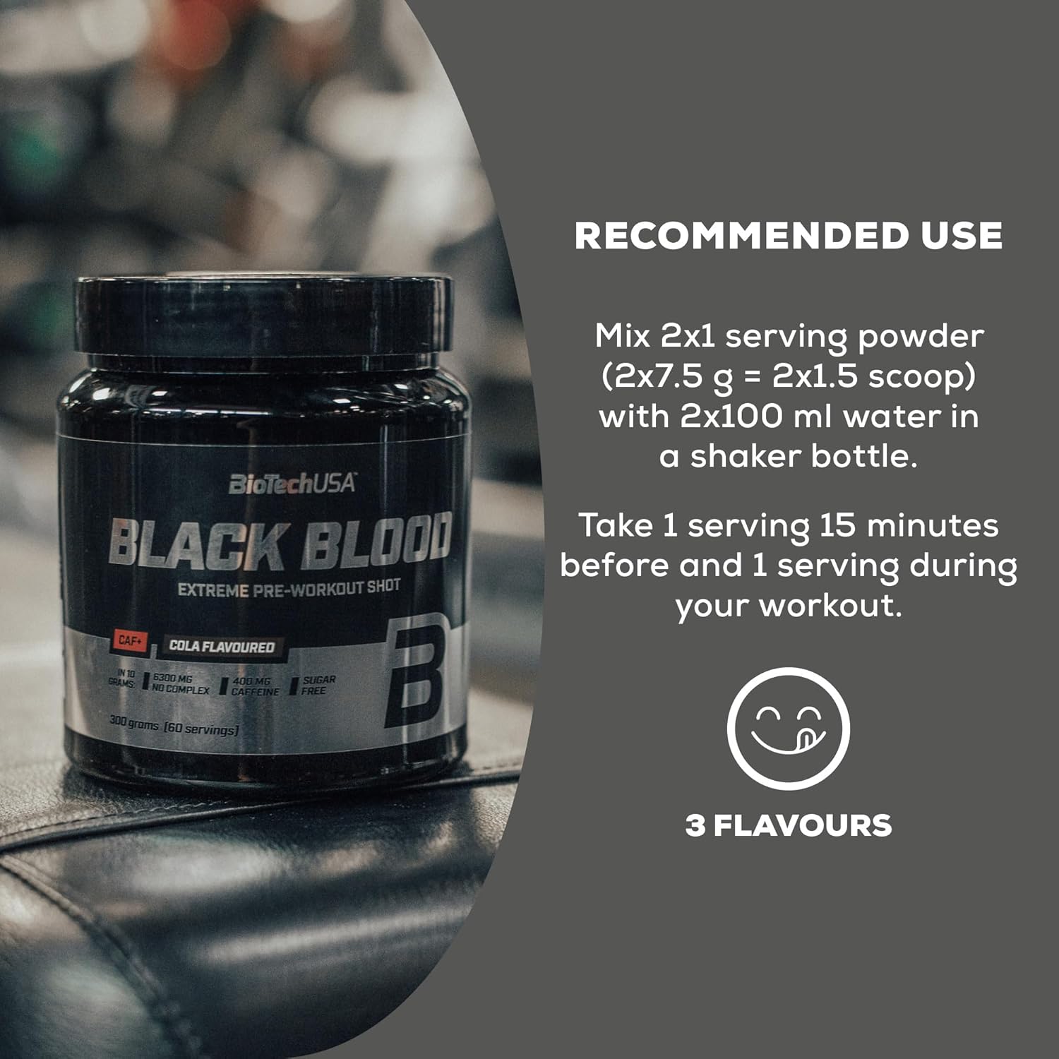 BioTechUSA Black Blood CAF+ | Preworkout Drink Powder | 12 Active Ingredients | 200mg Caffeine per Serving | Sugar, Lactose, and Gluten-Free, 300 g, Blue Grape