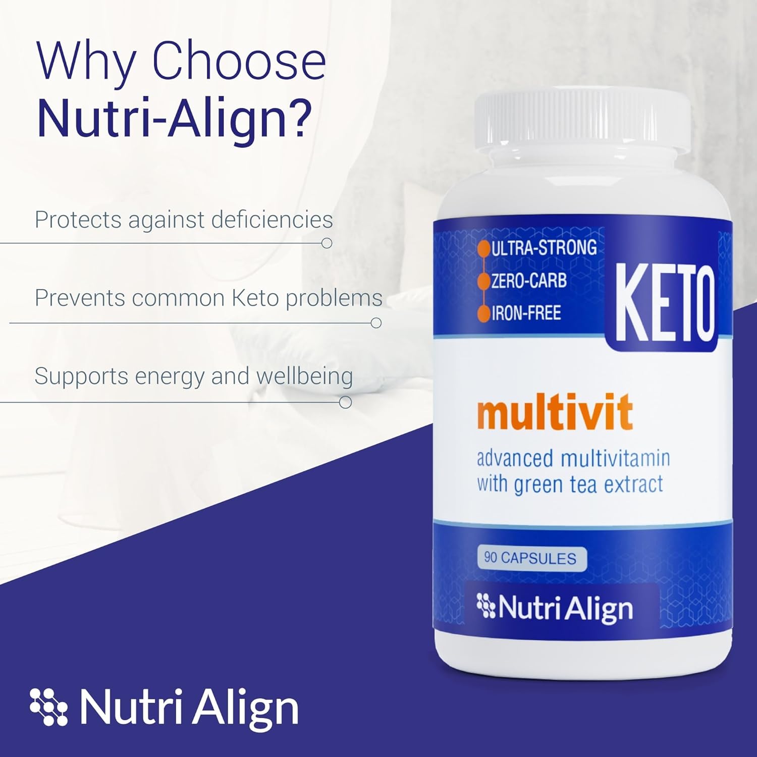 Nutri-Align Multivit | 90 Multi Vitamin Capsules for Keto | 20 Essential Vitamins and Minerals with Green Tea Extract and Chromium | Low Carb Keto Support Vitamins | Sugar Free and Zero Carb