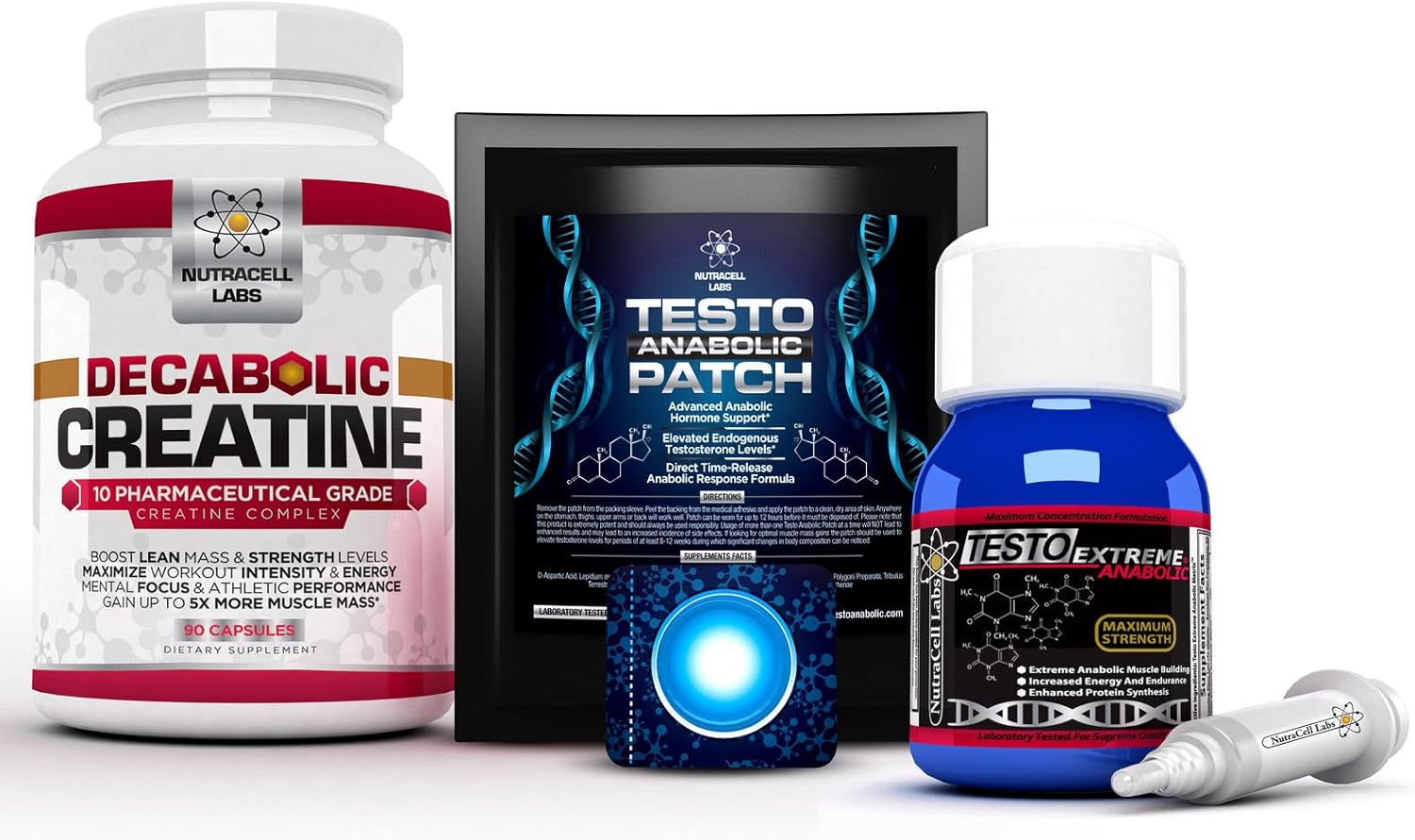 Anabolic Muscle Stack : Testo Extreme Anabolic & 10 Blend Decabolic Creatine & Testo Anabolic Patches - Strongest Legal Testosterone Booster, Muscle Growth & Strength Stack (1 Month Course)