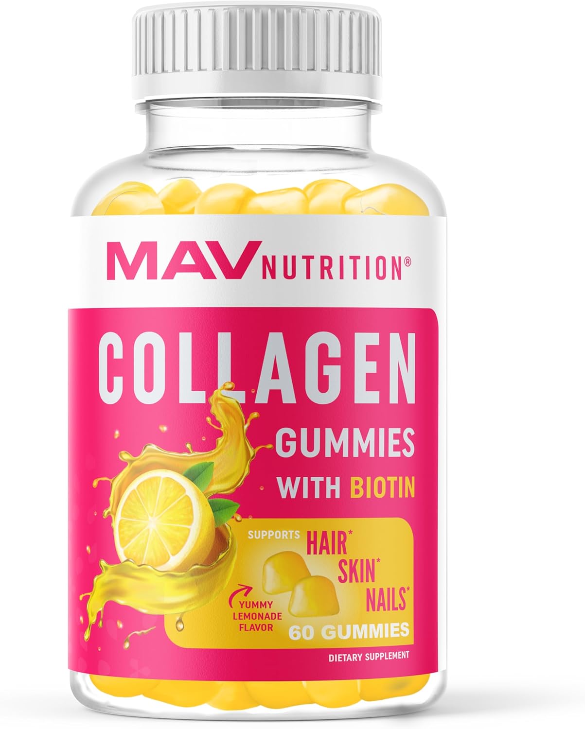 Collagen Gummies for Women | 200mg Hydrolyzed Collagen + 2500mcg Biotin, with Vitamin C, E & Zinc | Anti Aging, Hair Growth, Skin, Strong Nails | Non-GMO Gummy Vitamin Supplements | 60 Count