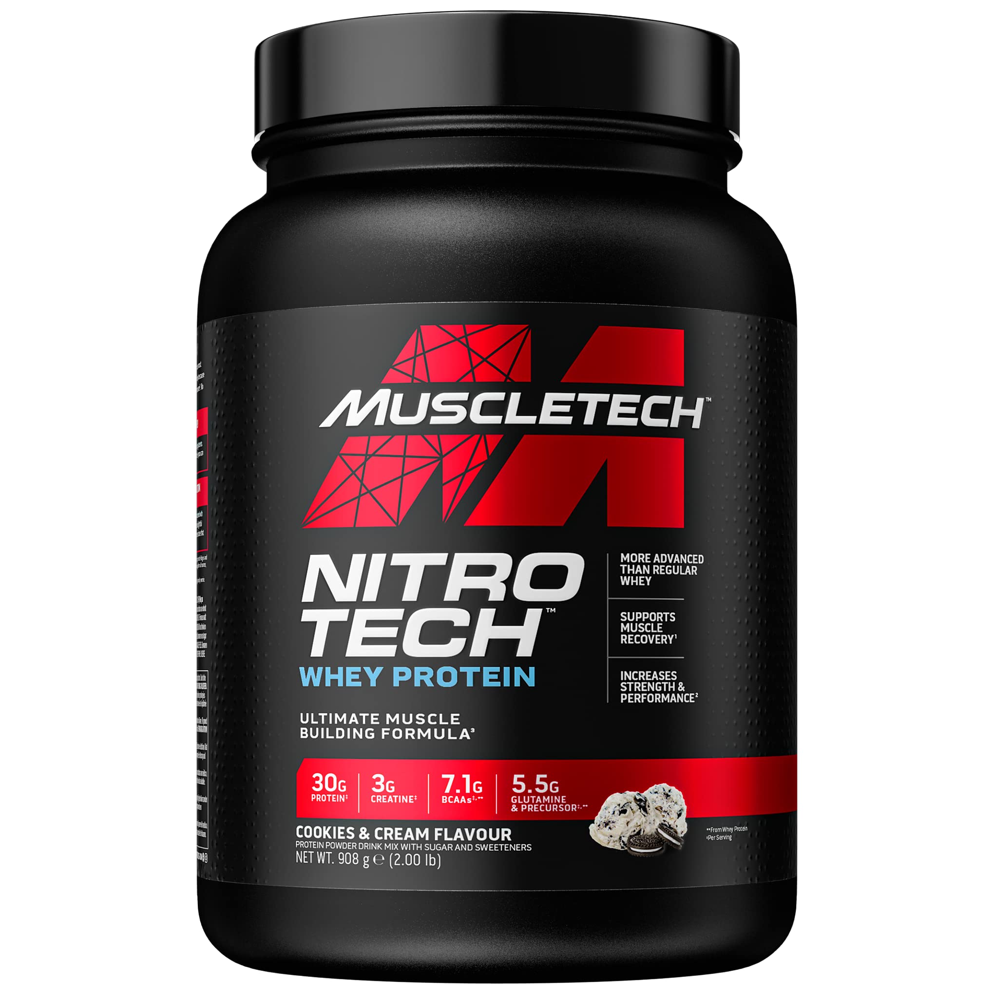 MuscleTech NitroTech Whey Protein Powder, Muscle Maintenance & Growth, Whey Isolate Protein Powder With 3g Creatine, Protein Shake For Men & Women, 6.8g BCAA, 40 Servings, 1.8g, Vanilla Cream