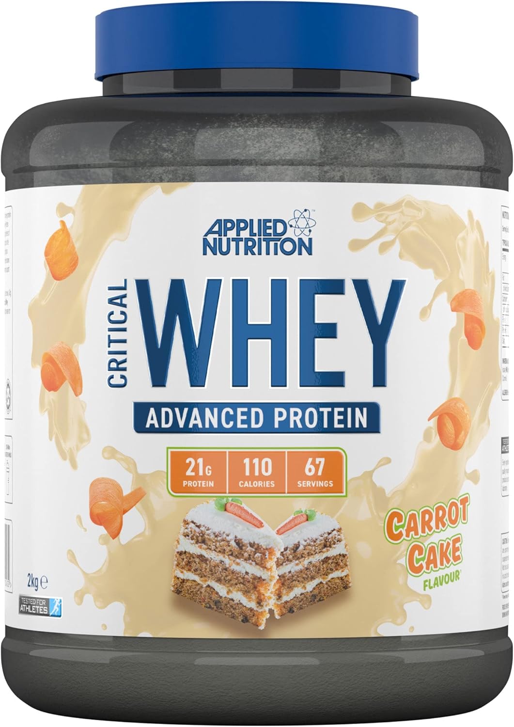 Applied Nutrition Critical Whey Protein Powder 2kg - High Protein Powder, Protein Milkshake, Muscle Building Supplement with BCAAs & Glutamine (2kg - 67 Servings) (Carrot Cake)