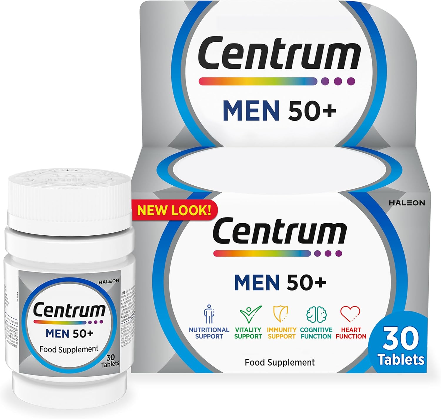 Centrum Men 50+ Multivitamin Tablets for Men, 30 Tablets, Vitamins with 23 Essential Nutrients, including Vitamin C, D and Zinc (Packaging and Tablet colour may vary slightly)