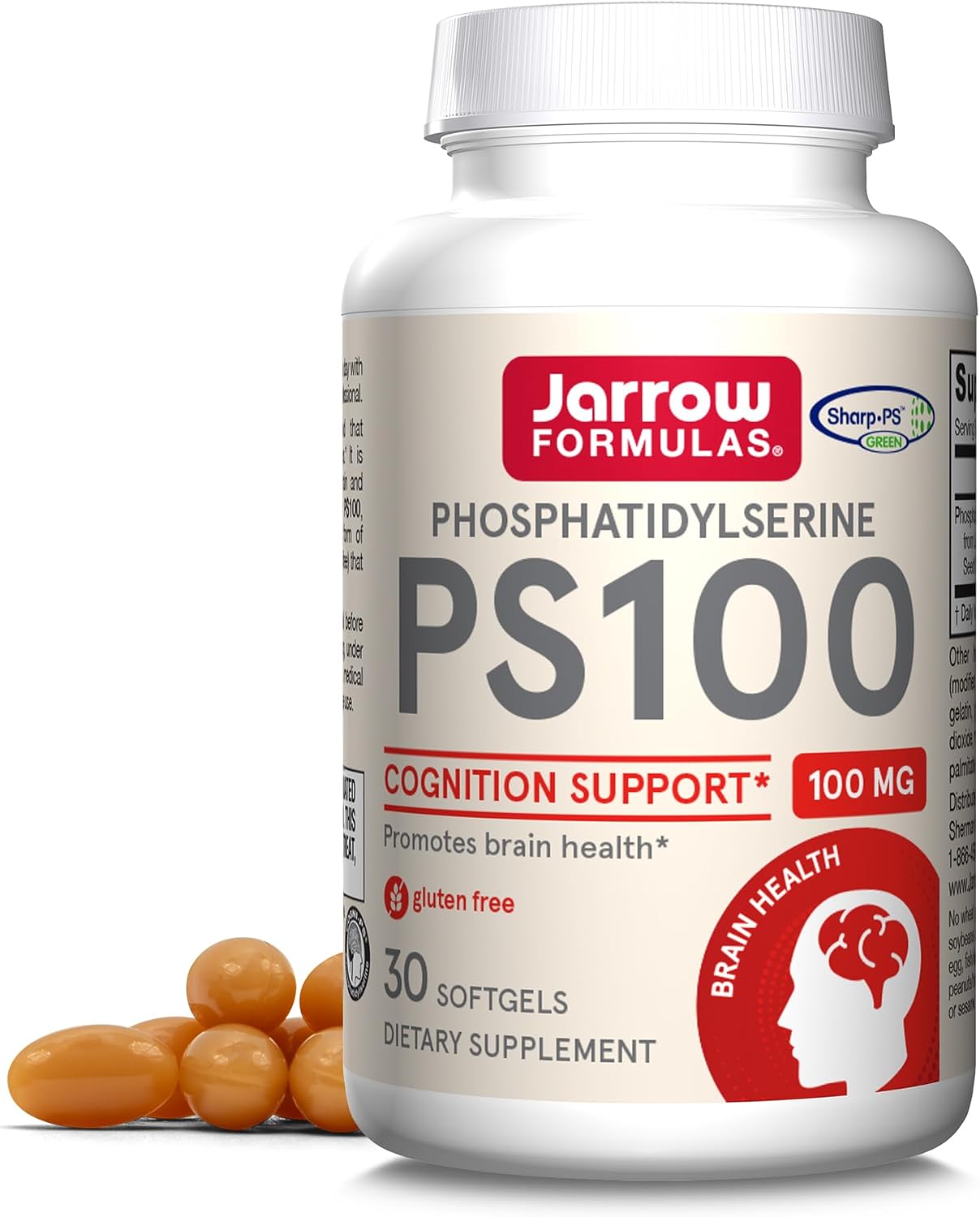 Jarrow Formulas PS100 Phosphatidylserine 100 mg, Dietary Supplement for Brain Health and Cognition Support, 30 Softgels, 10-30 Day Supply