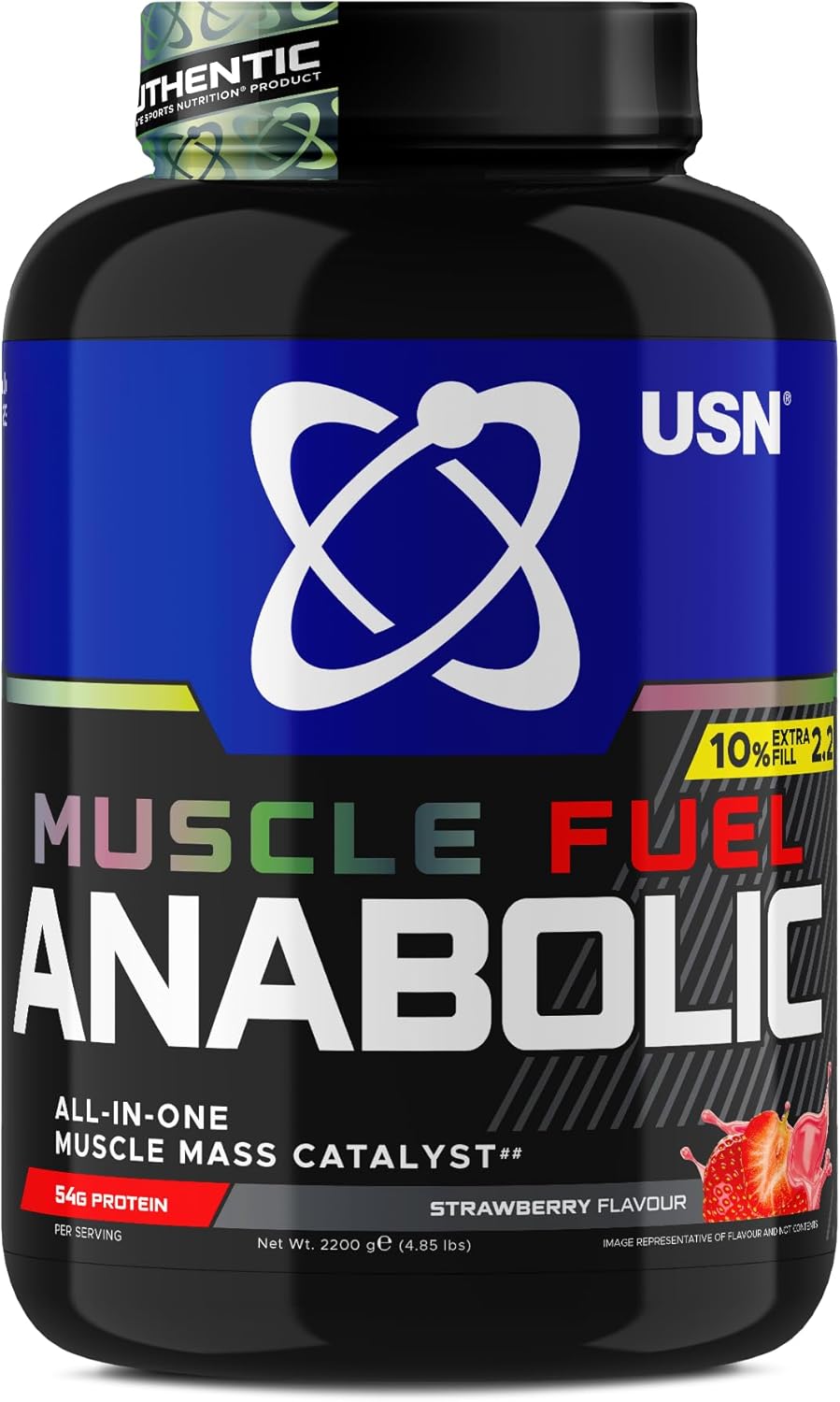 USN Muscle Fuel Anabolic All in one Muscle Building protein shake with Creatine, Strawberry, 2.2 Kg,