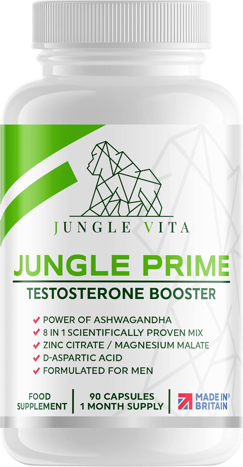 Jungle Prime/All-Natural Premium Testosterone Booster for Men - / 90 Caps, 1 Month Supply/Magnesium Malate, Zinc, Ashwagandha, D-Aspartic Acid, Boron/Contributes to Healthy Testosterone Levels