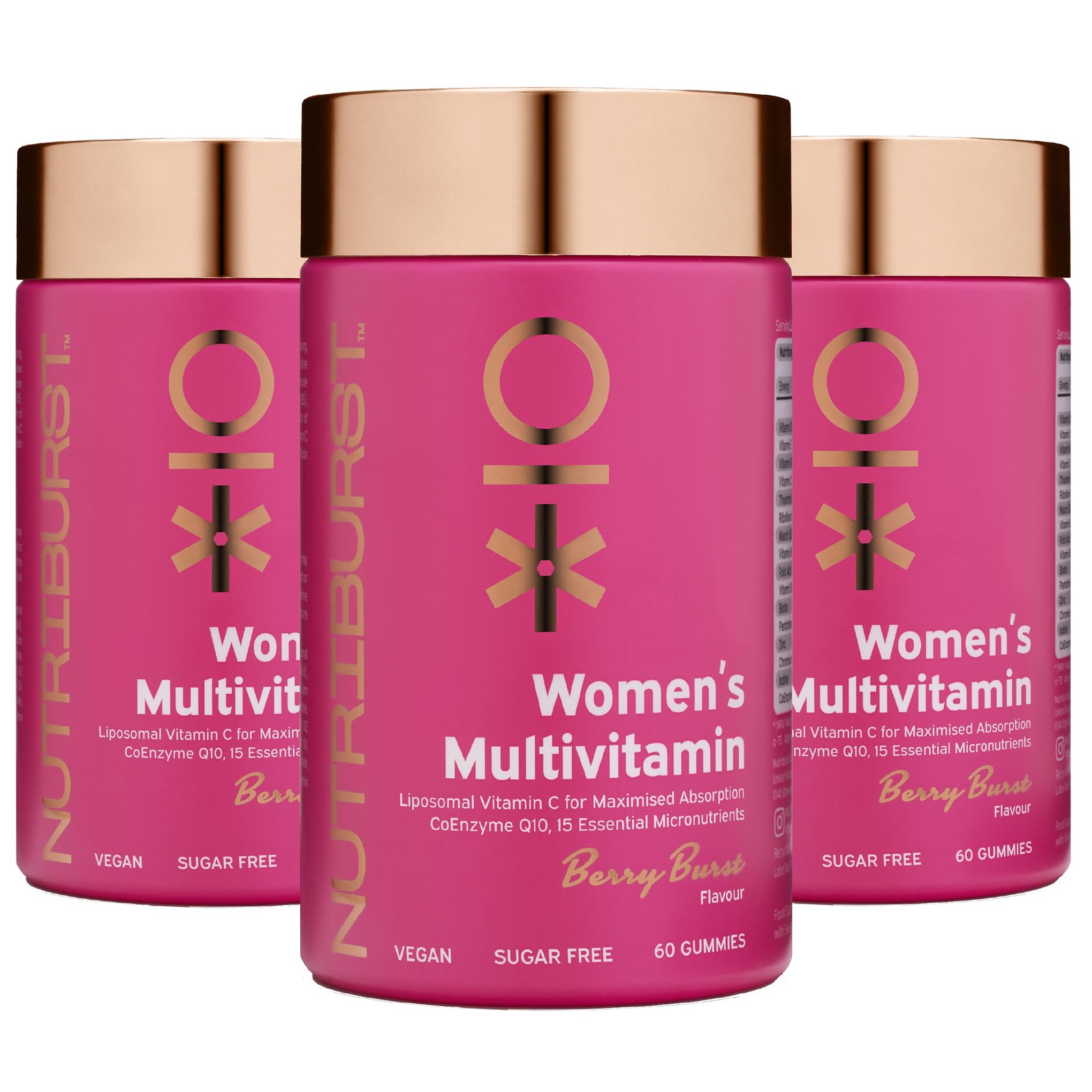 Nutriburst Women’s Multivitamin - Hormone Regulation & Support Collagen Formation - Contains 15 Micronutrients; B5, B6, B12, C, D - Vegan, Sugar Free Supplement - 60 Berry Gummies - 1 Month Supply