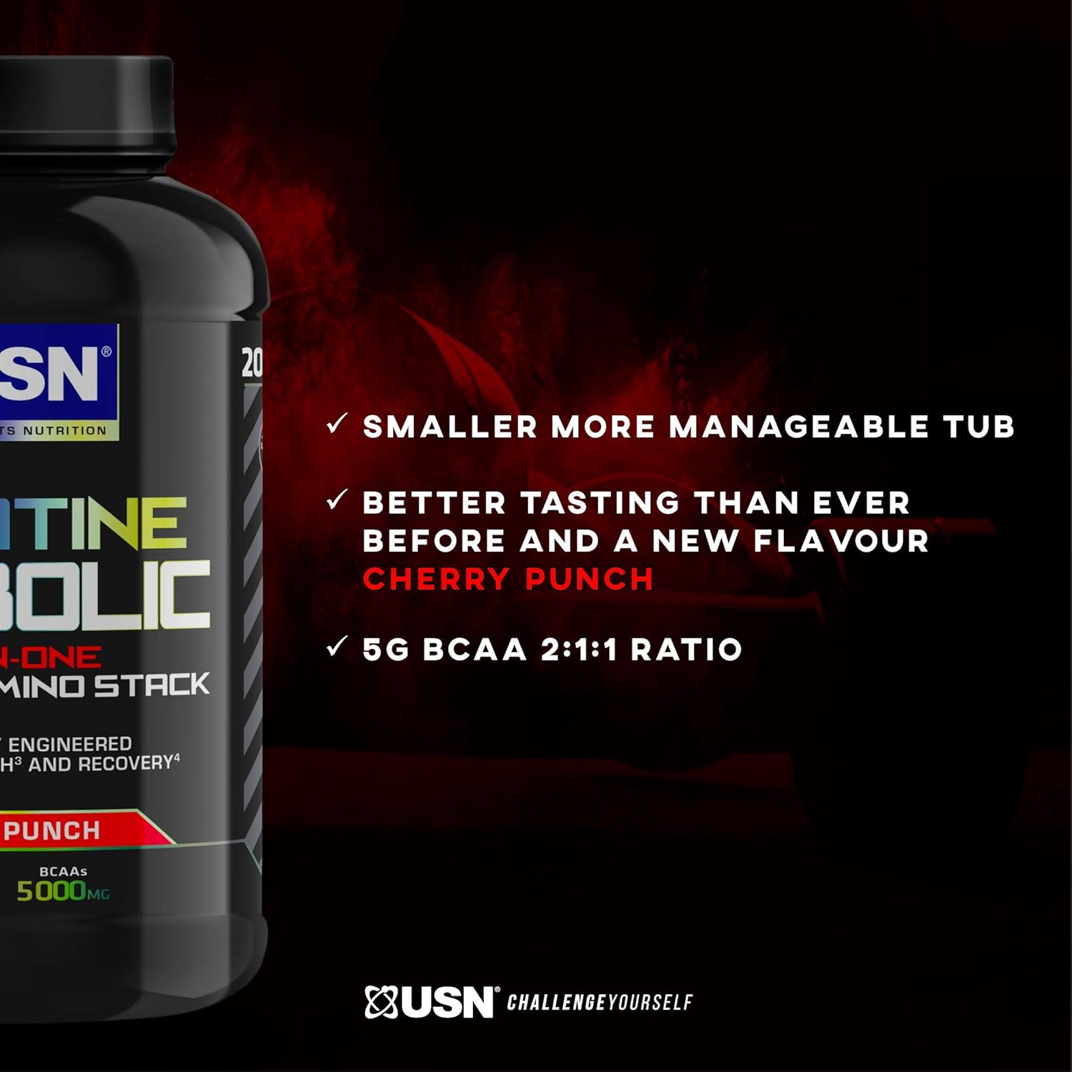 USN Creatine Anabolic all in One Creatine Amino Muscle Building Stack, Cherry, 900 g (Pack of 1)